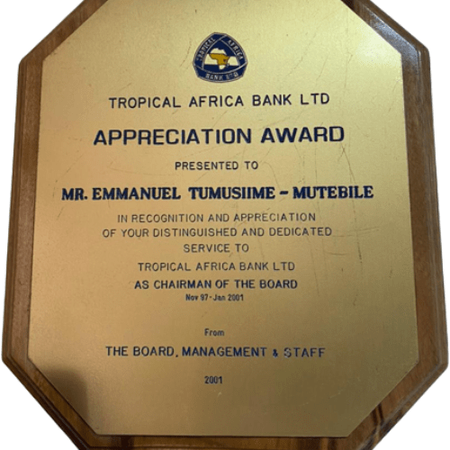 Tropical Bank of Africa Appreciation Award